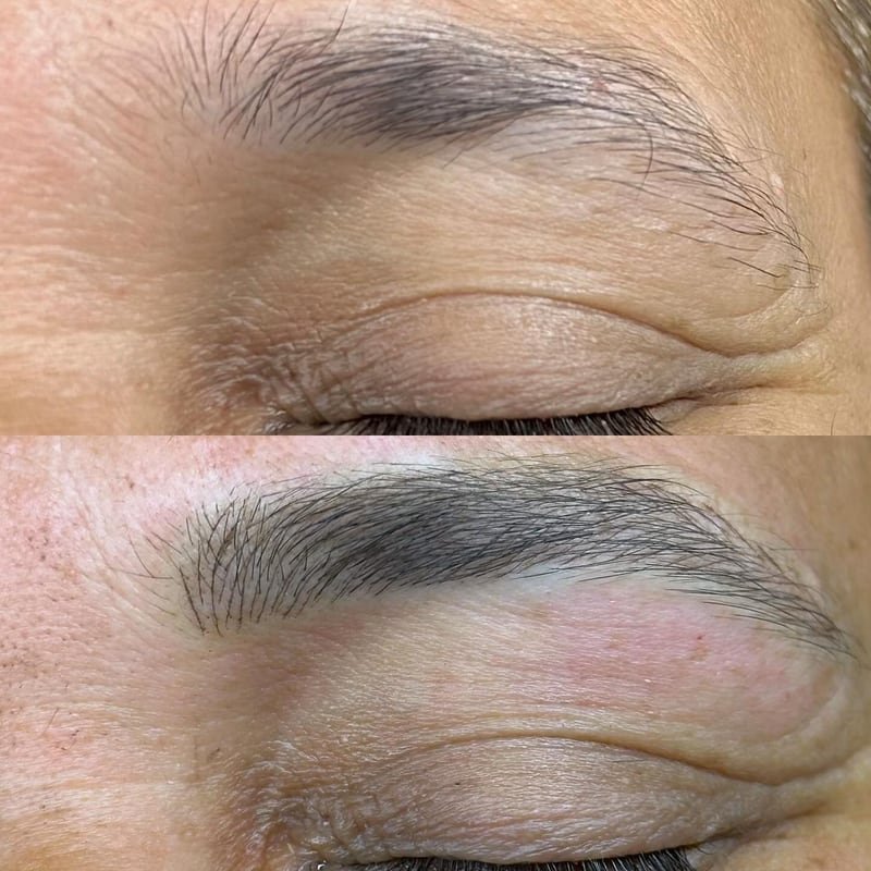 Sobrancelha antes e depois da micropigmentação com o Método ITE — trabalho 2